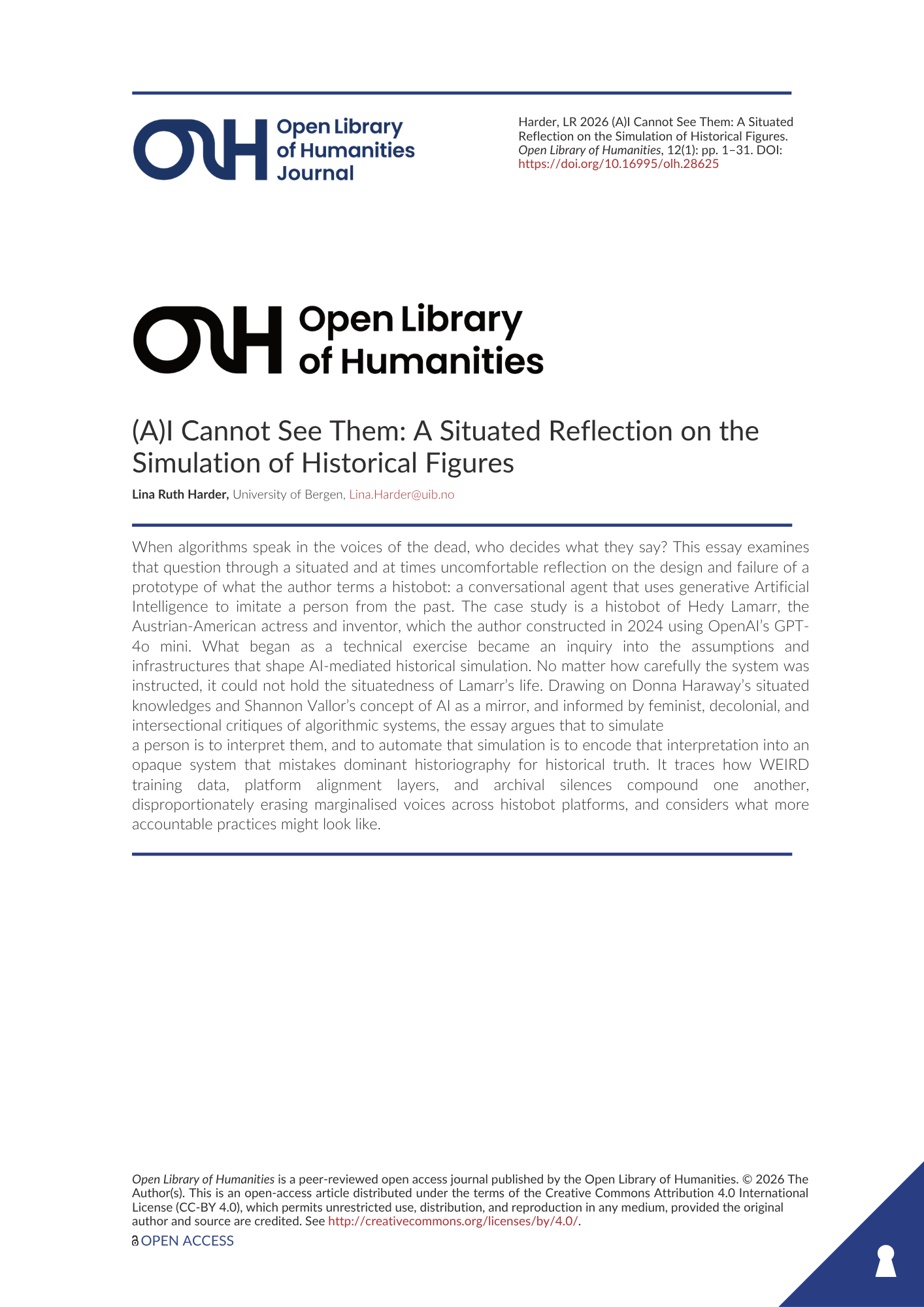 (A)I Cannot See Them Open Library of Humanities article image